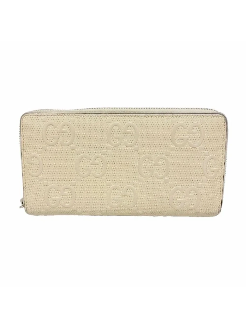 Gucci Wallet GG Embossed Leather Ivory Silver